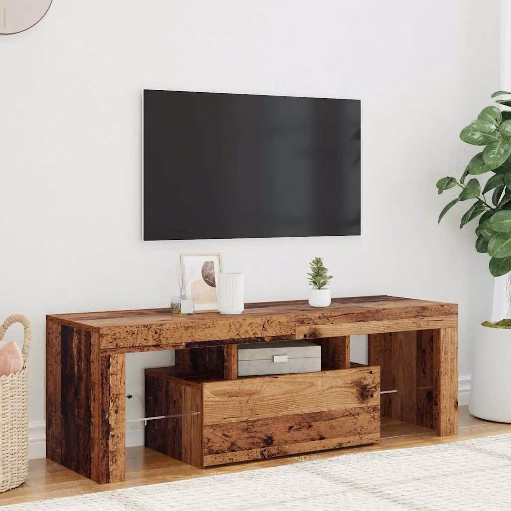 Mobile Porta TV vidaXL con LED in Legno Antico Marrone L: 120 cm, P: 36,5 cm, H: 40 cm
