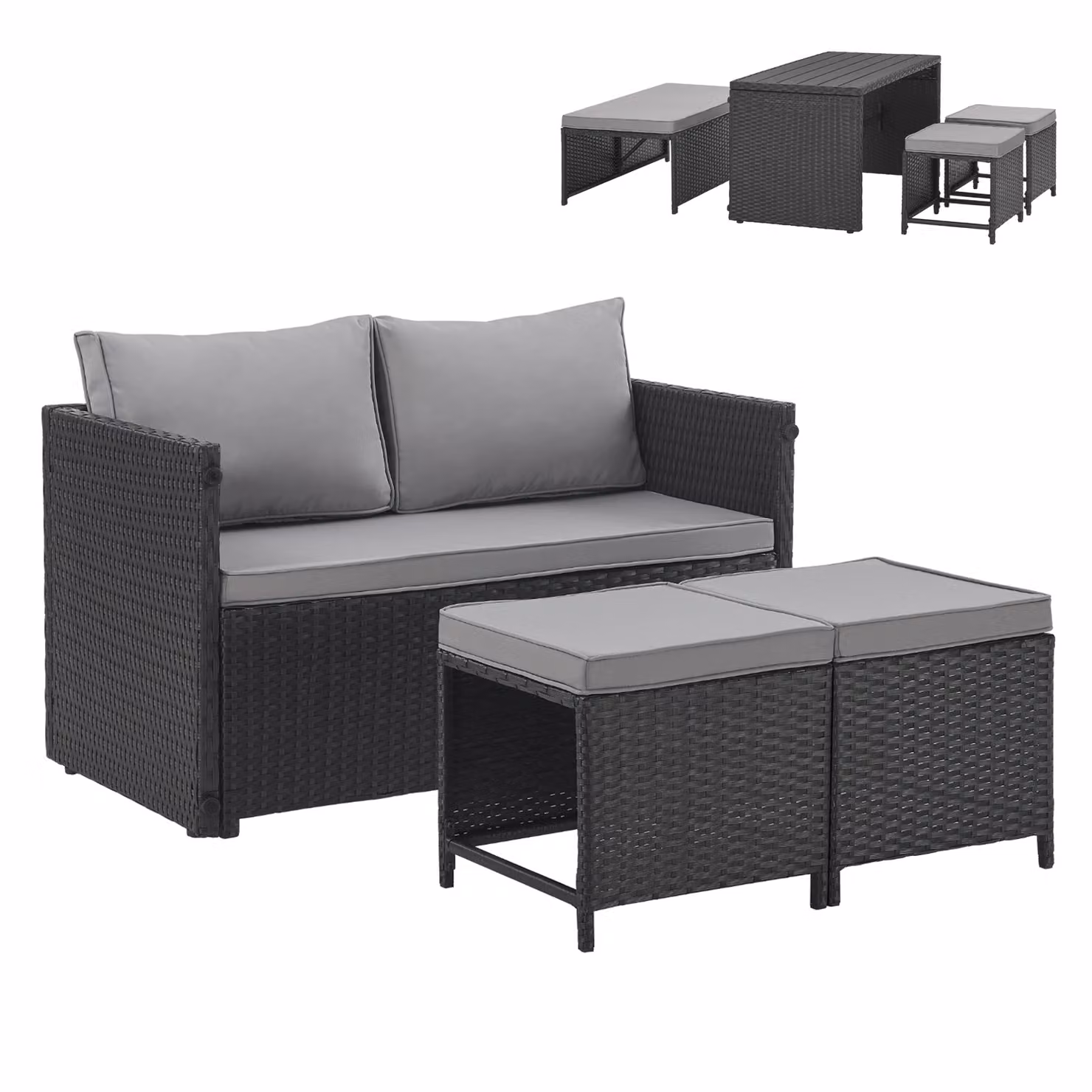 SVITA ATHINA Set di mobili da giardino per esterni Set di mobili da balcone Polyrattan Nero