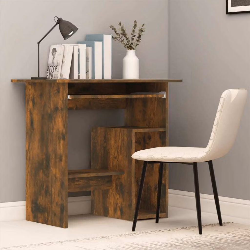 The Living Store Scrivania in rovere fumé 80x45x74 cm Materiale in legno