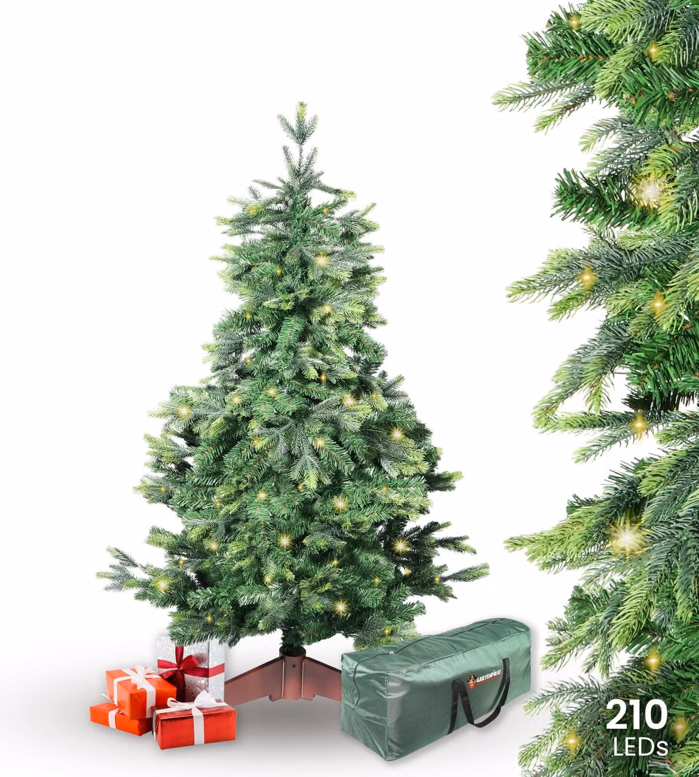 Albero di Natale artificiale BonTree abete 180 cm con illuminazione 210 LED bianco caldo Comfort set albero di Natale con supporto in legno e borsa di stoccaggio