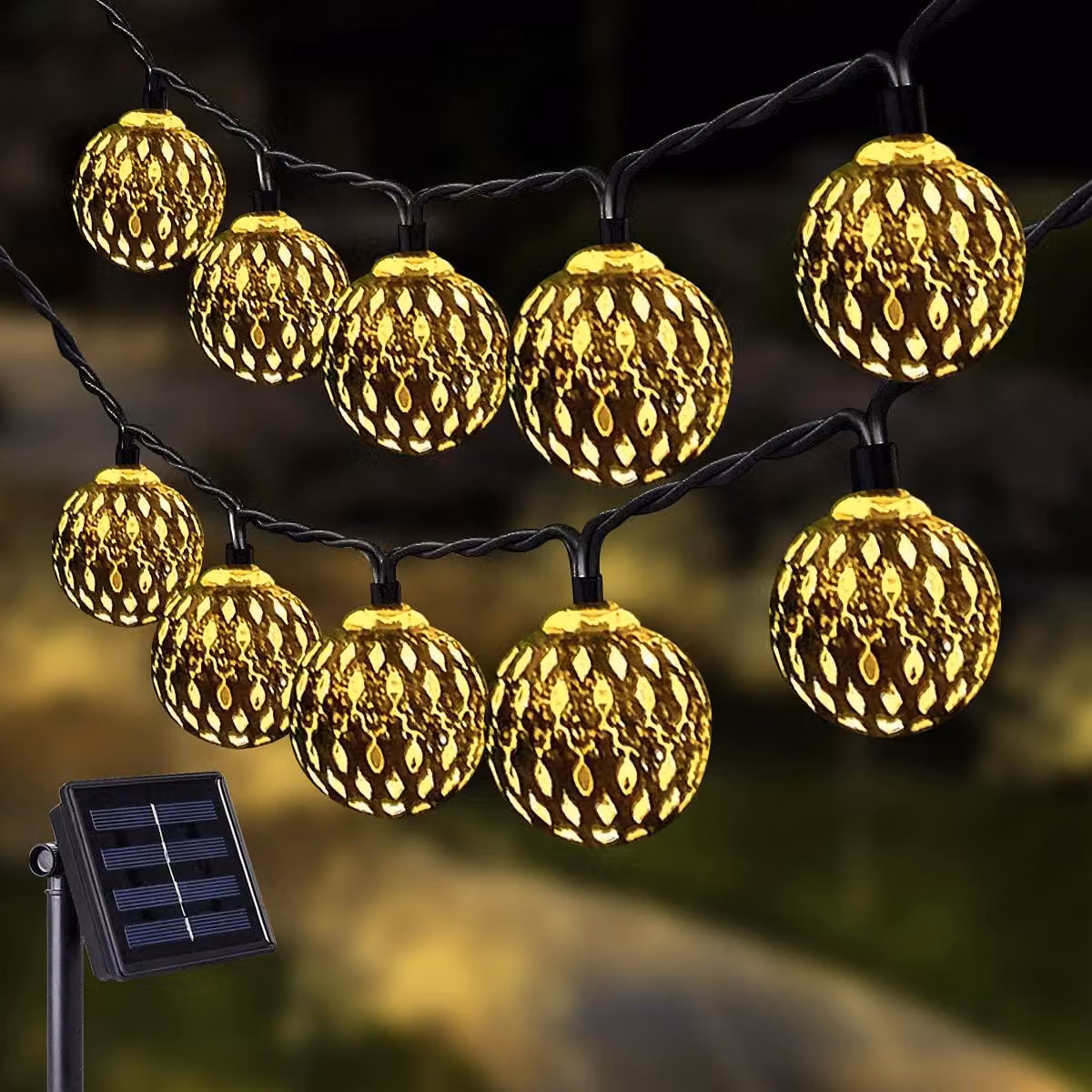 Catena luminosa solare, 7 metri, 50 LED, stile marocchino, 8 modalità, impermeabile
