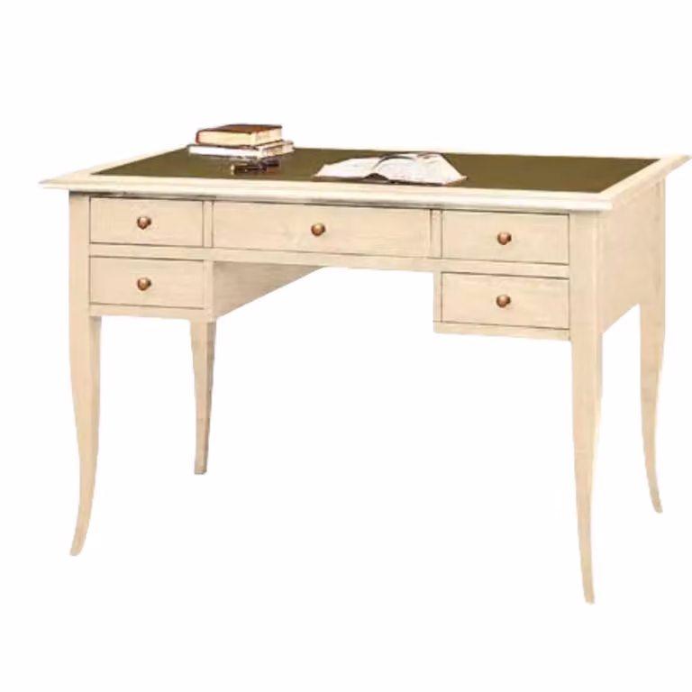 Scrivania in legno e pelle stile arte povera Mobili 2G L/P/H: 130 x 65 x 81 cm