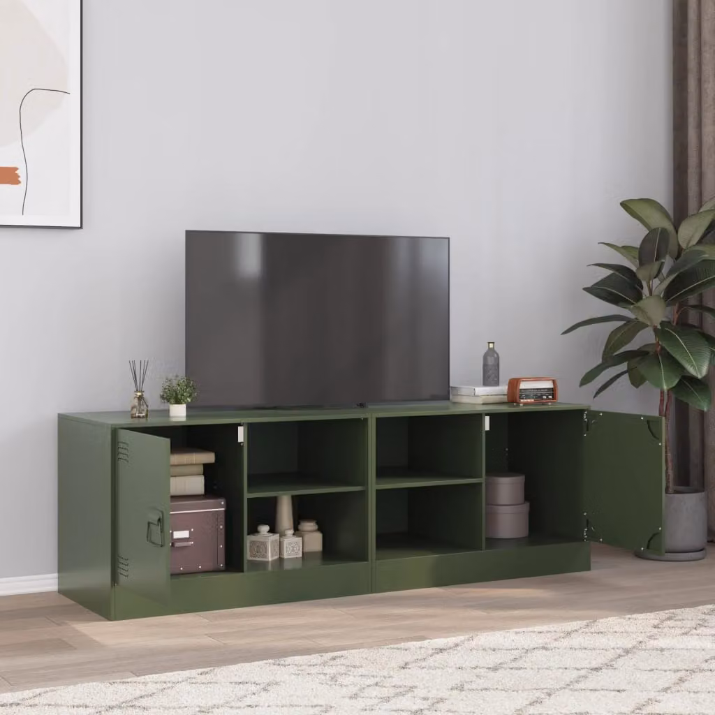 Set di 2 mobili TV moderni vidaXL in acciaio verde oliva L/P/H: 67 x 39 x 44 cm