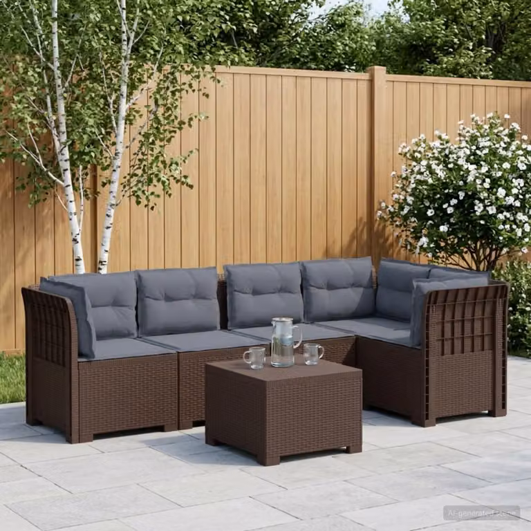 Set da giardino vidaXL a forma di L in polyrattan marrone con cuscini imbottiti e coperture rimovibili