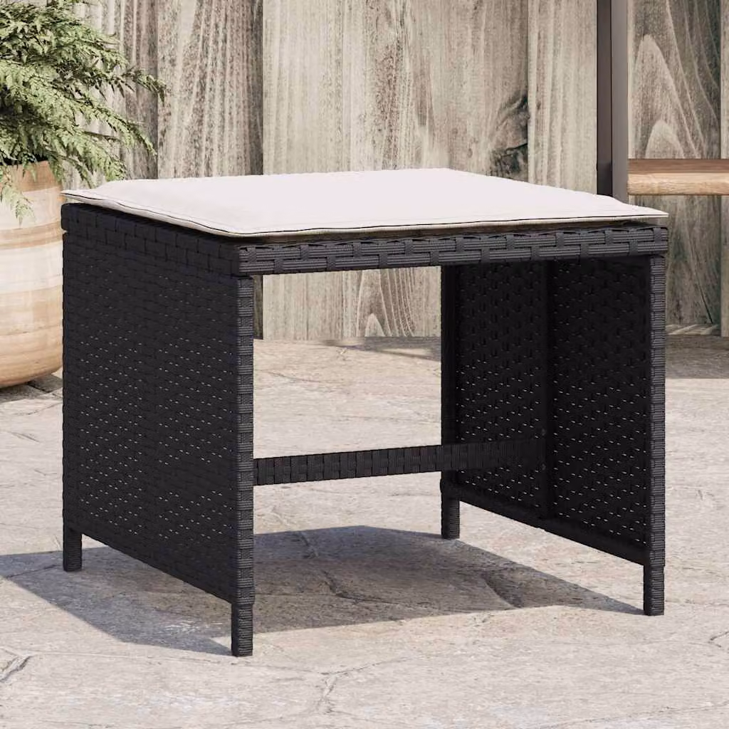 Set di 4 sgabelli da giardino vidaXL in polyrattan con cuscini neri L/P/H: 41 x 41 x 36 cm