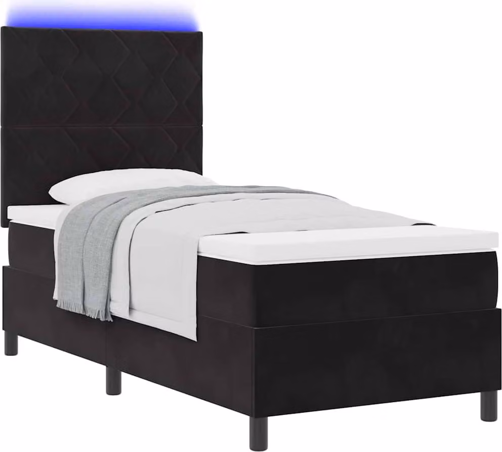 Letto a Sorgente LED con materasso Nero 90 x 200 cm Velluto
