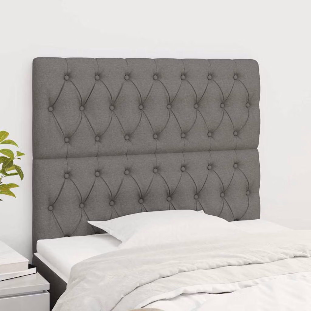 Testiera per letto vidaXL in tessuto grigio con struttura in legno di larice, L: 90 cm, P: 7 cm, H: 118-128 cm