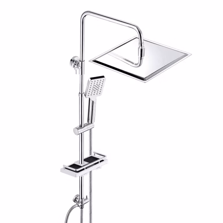 Sistema doccia in acciaio inossidabile JOHO con soffione a pioggia, dimensioni 25x25 cm, finitura cromata, senza miscelatore