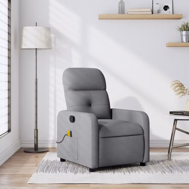 vidaXL Poltrona reclinabile relax in tessuto grigio con braccioli e leva manuale