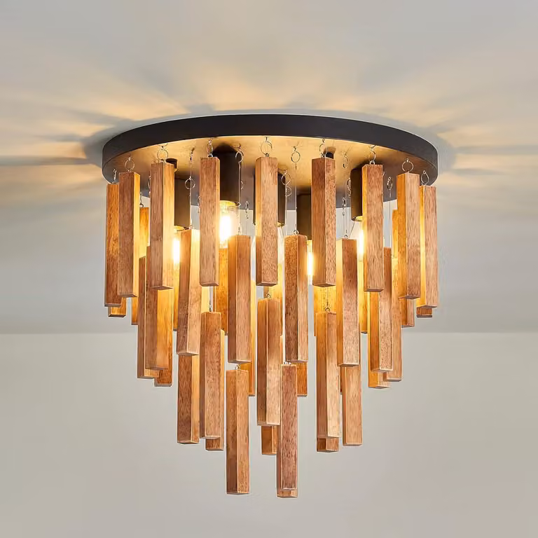 Lampada a sospensione in stile boho, diametro 40 cm, attacco E27, in legno massello, design retrò, ideale per il soggiorno