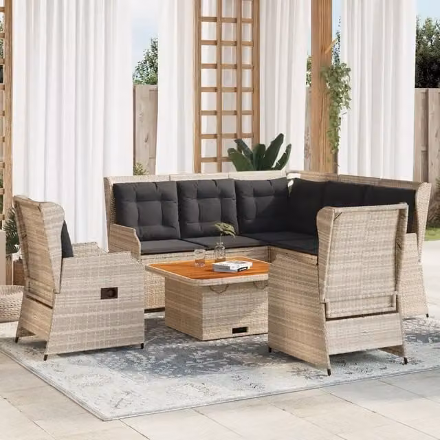 Set Divani da Giardino 5pz con Cuscini Polyrattan Grigio Chiaro 3262154