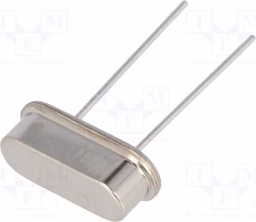 2 x Oscillatore: Cristallo al quarzo 30 ppm, 25 MHz, modello HC49-S, montaggio a foro passante (THT), capacità 20 pF, dimensioni 11,05 x 3,5 x 4,7 mm, codice 25M-49S-SR, cristallo al quarzo
