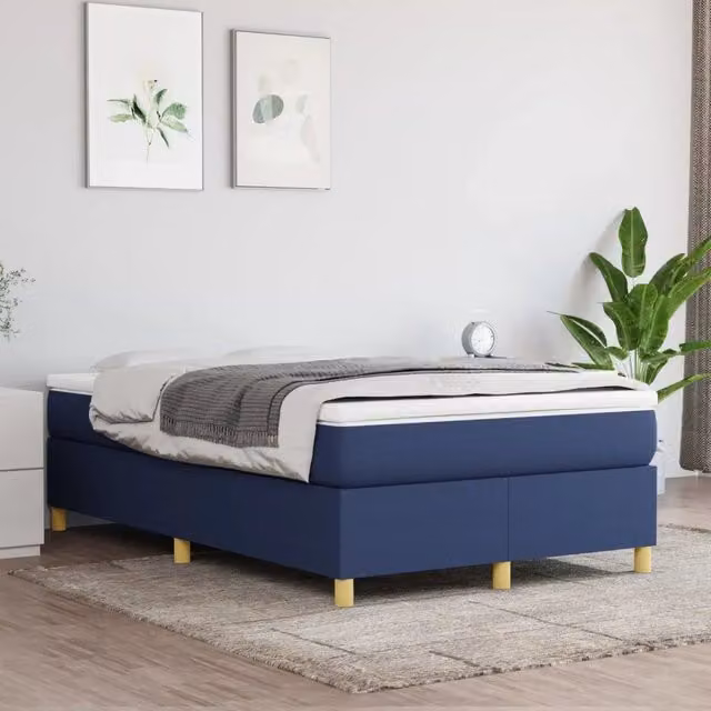 Letto Ibrido vidaXL con Giroletto a Molle e Materasso in Tessuto Blu e Bianco L/P: 120 x 200 cm