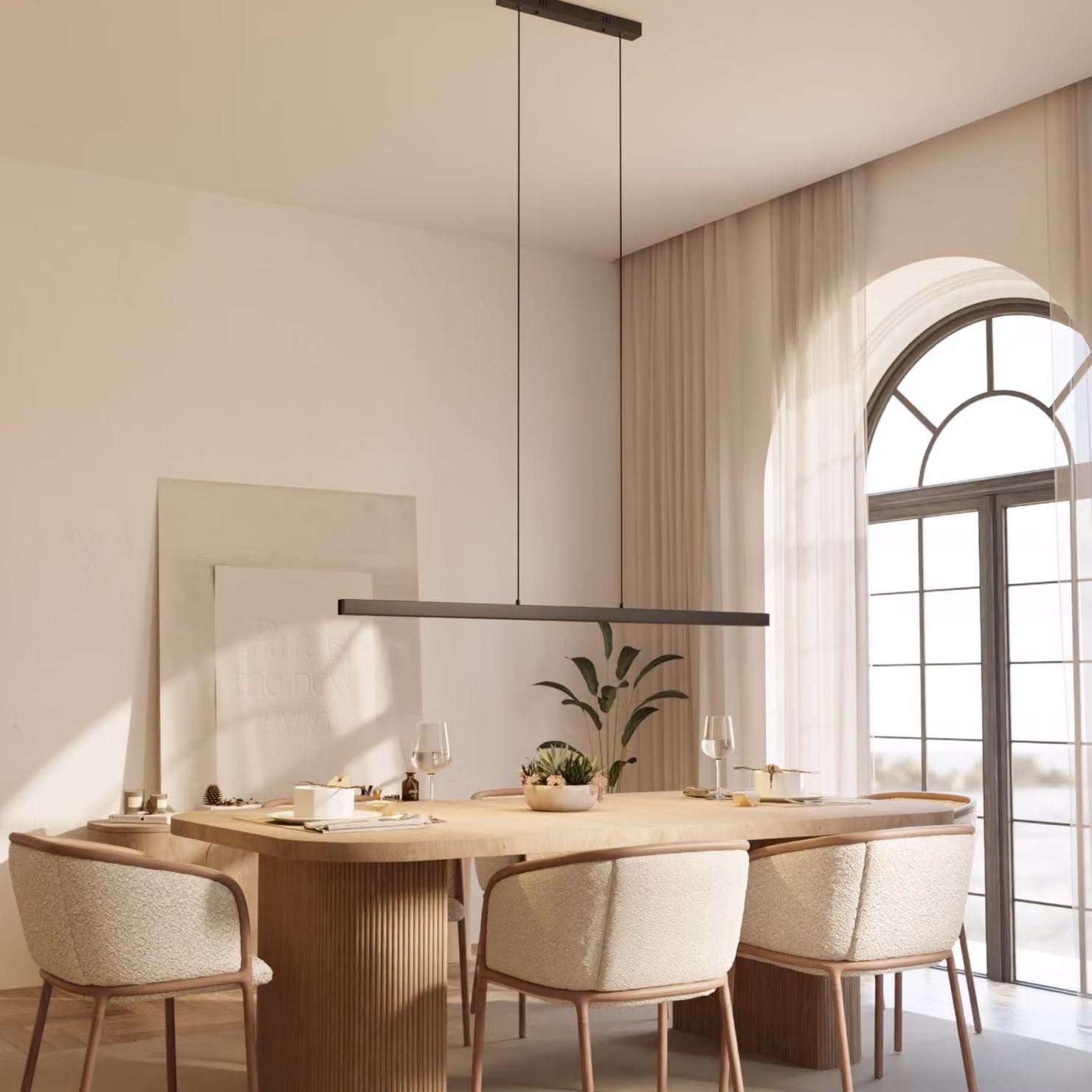 LUMIÈRE Design Lampada a sospensione 'Calimera' 80 cm LED dimmerabile con dettagli in legno, nera
