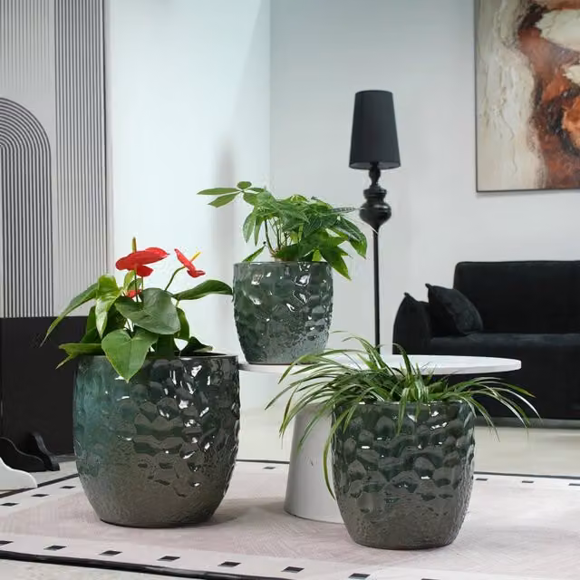 Set di 4 vasi in ceramica Minimal colore verde per piante da interno e giardino, H x L x P: 38 x 30 x 22,5 cm e 18 cm
