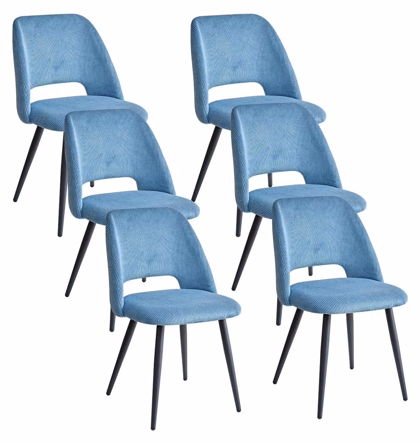 Sedia da pranzo, tessuto in velluto a coste, struttura in metallo, 6 pezzi, blu