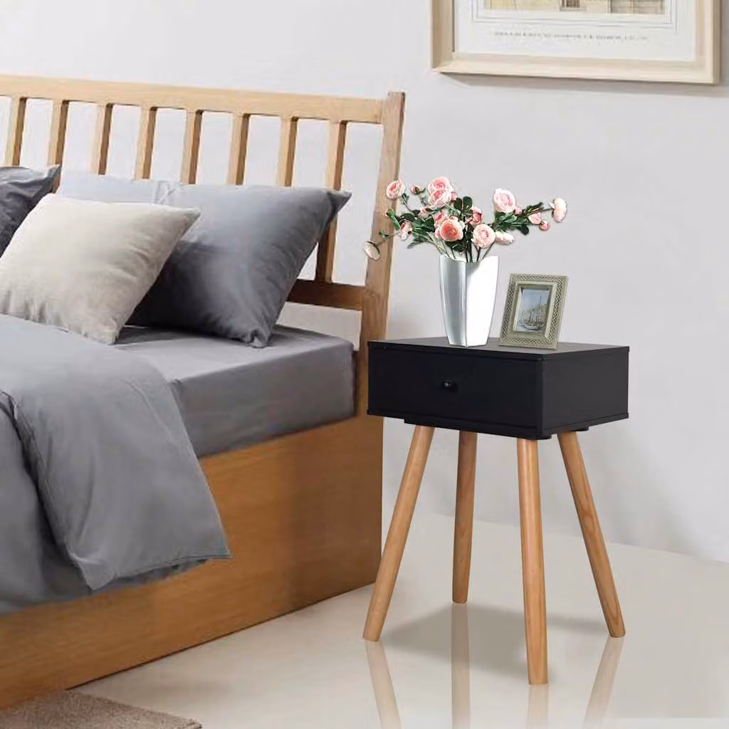 Set di 2 comodini vidaXL in legno di pino massello nero, stile retro, L 40 cm x P 30 cm x H 61 cm