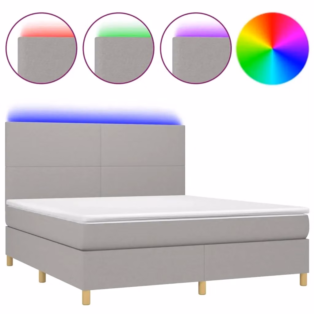Letto Ibrido con Materasso e Illuminazione LED vidaXL in Tessuto Grigio L: 160 cm, P: 200 cm, H: 203 cm – 2