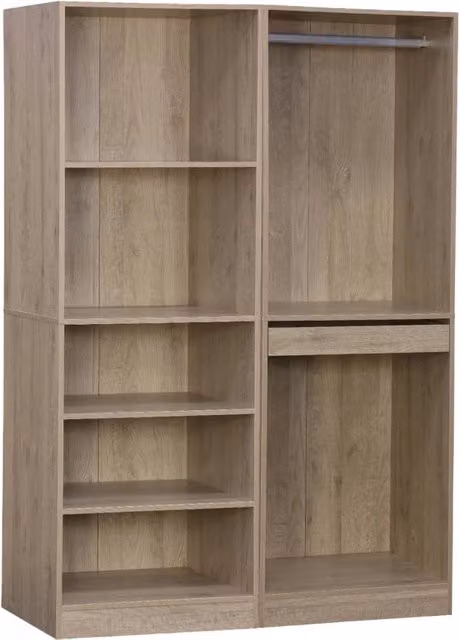Armadio moderno Sweeek in legno marrone con ripiani interni e appendiabiti L: 120 cm, P: 45 cm, H: 180 cm