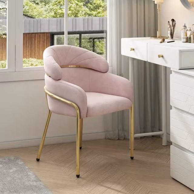 Sedia da pranzo MIVRAY in velluto rosa con gambe in metallo per soggiorno e camera da letto