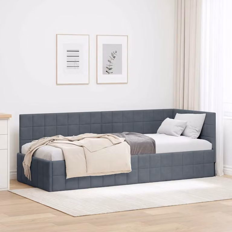 vidaXL Cornice del letto ad angolo in velluto grigio, L 200 x P 80 x H 40 cm
