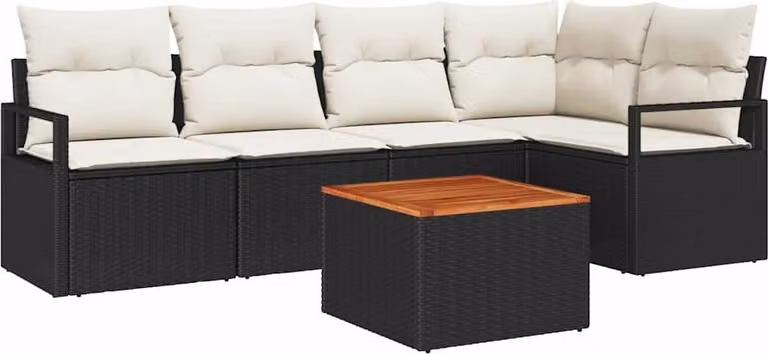 Set Divano da Giardino con cuscino 6 pcs Nero polyrattan