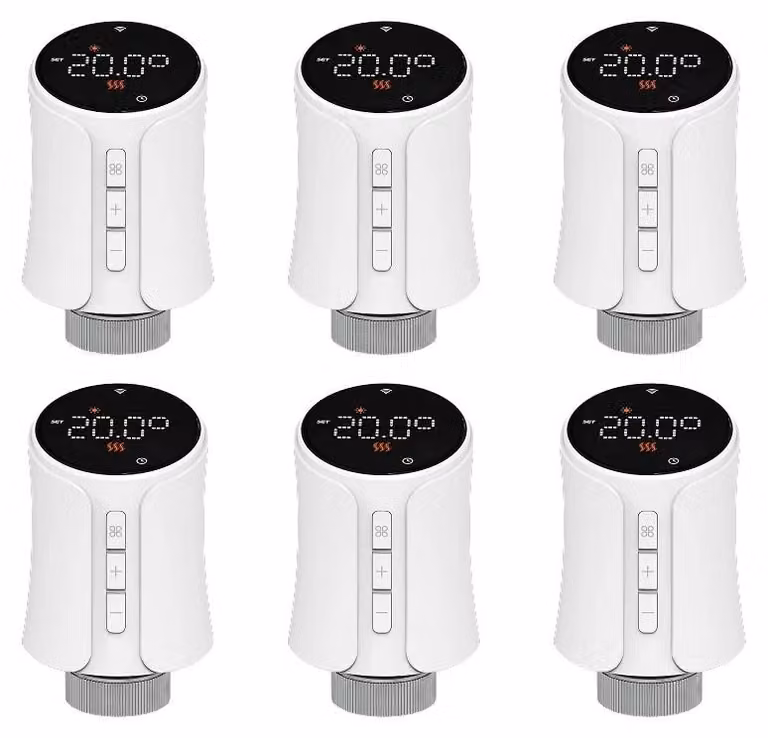 Attuatore termostatico intelligente, controllo tramite app, compatibile con assistenti vocali, WiFi, confezione da 6 pezzi