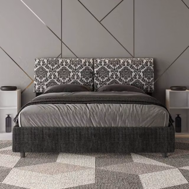 Letto matrimoniale contenitore Mados con doppia alzata imbottito in tessuto Agata blu L 160 x P 210 cm