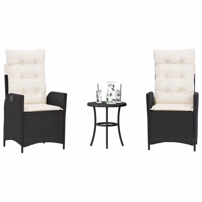 Set da Bistrò vidaXL in Polyrattan Nero con 3 Pezzi e Cuscini per Giardino e Balcone