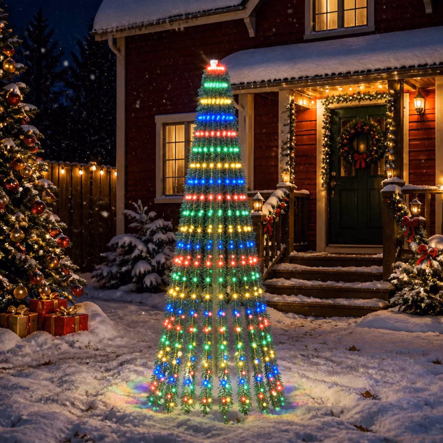 vidaXL Albero di Natale LED 220 cm 460 LED Multicolore Acciaio Verde
