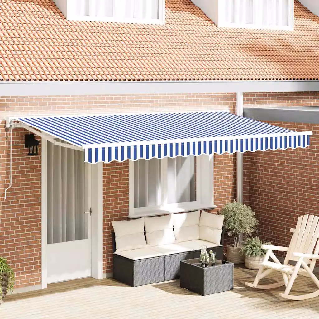 Tenda da sole motorizzata vidaXL in alluminio e poliestere, Blu e Bianco, L: 350 cm