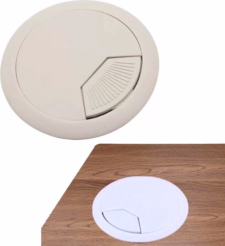 set di 2 passacavi da scrivania 60 mm - colore [bianco] - uscita cavi con guarnizione antipolvere per varie scrivanie e piani di lavoro per ufficio | scatola rotonda per cavi in plastica ABS | uscita cavi