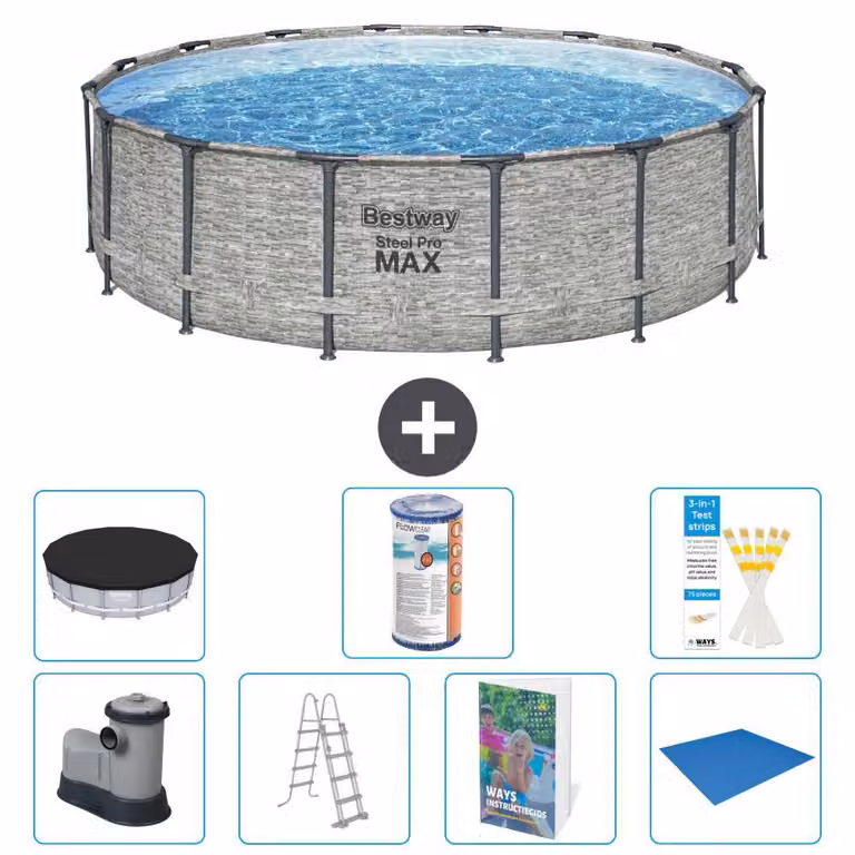 Piscina gonfiabile Bestway Steel Pro MAX, rotonda, 488x122 cm, composta da 6 parti, modello S594