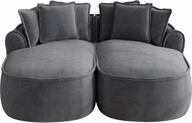 Divano modulare doppio in chenille grigio senza telaio con chaise longue extra larga e cuscini inclusi