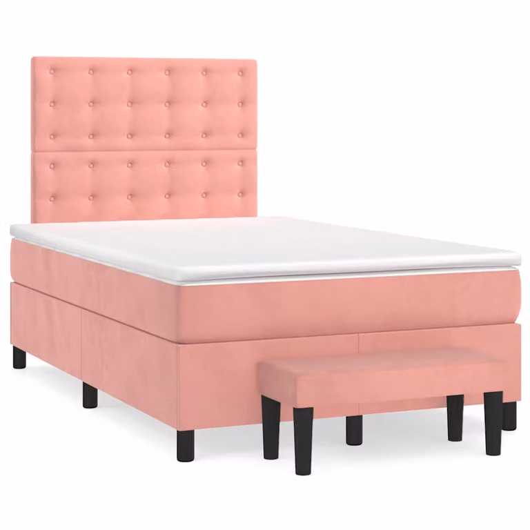 vidaXL Giroletto a Molle con Materasso Ibrido in Velluto Rosa e Bianco L/P/H: 120 x 200 cm