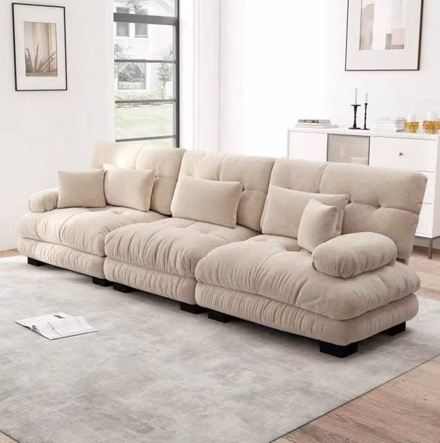 Divano modulare 313.0x77.0x81.0 cm con seduta profonda in ciniglia marrone chiaro