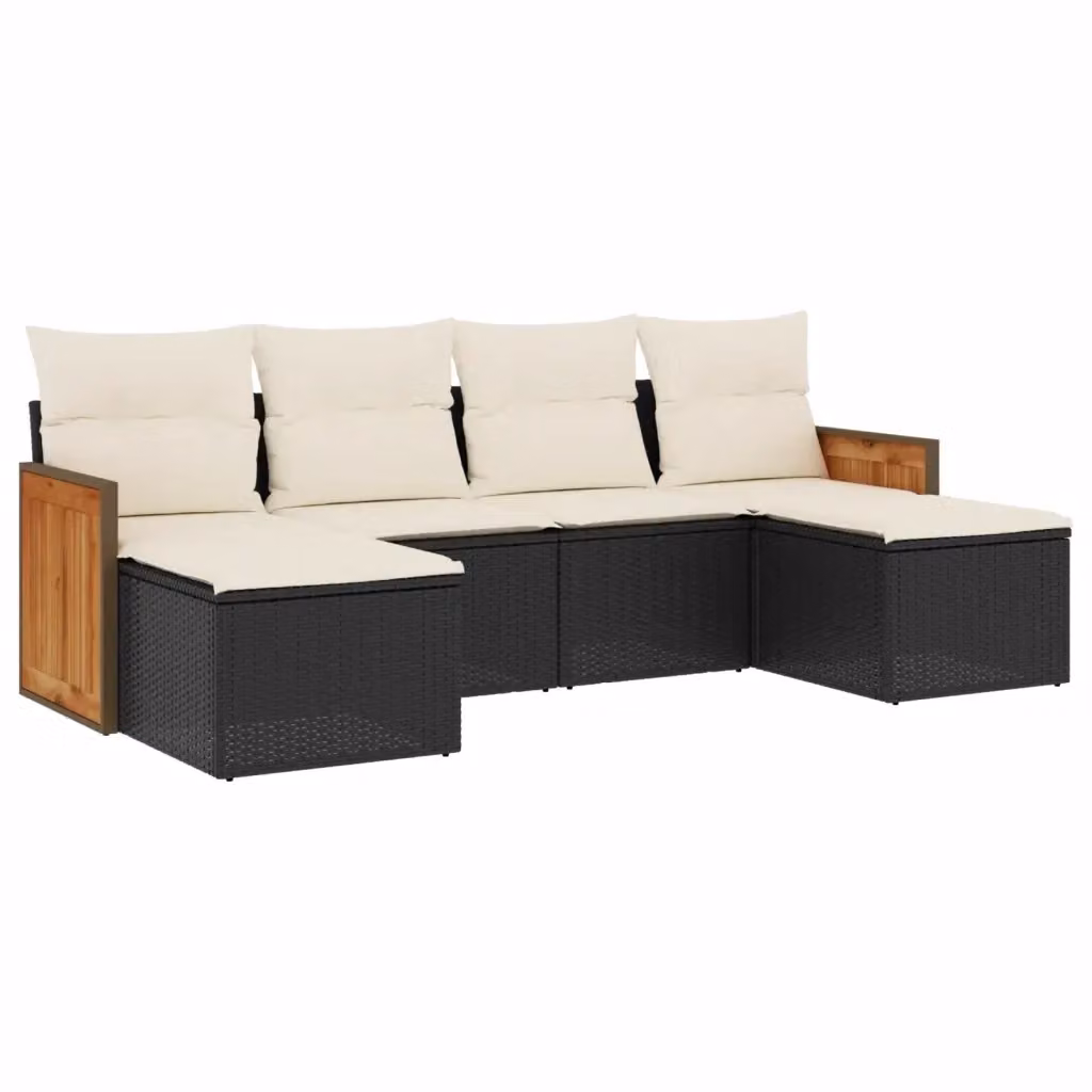 Set Divano da Giardino vidaXL 6 pz in Polyrattan Nero con Cuscini e Struttura in Legno di Acacia – 2