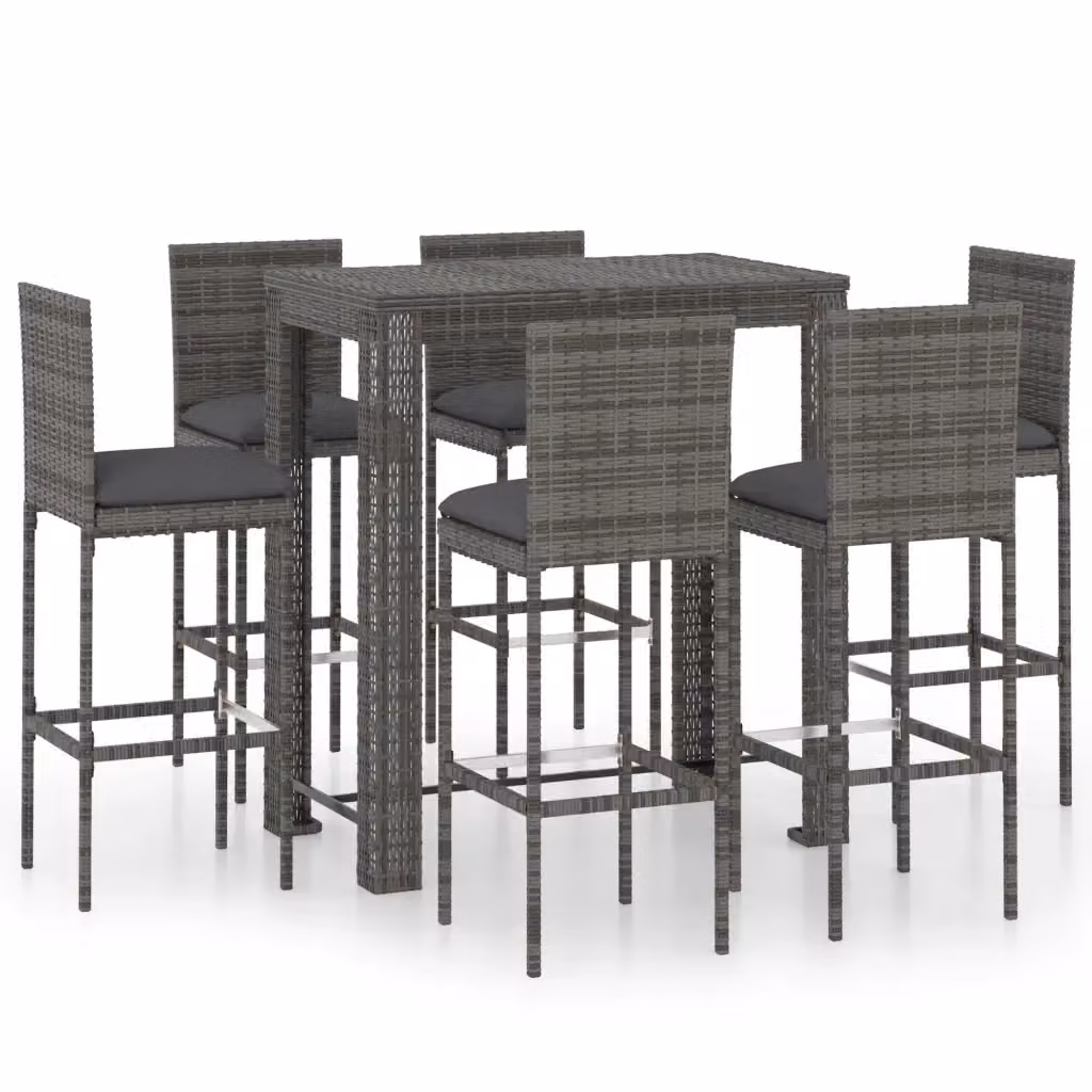 Set Bar da Giardino vidaXL 7 pz in Polyrattan e Metallo Grigio Antracite con Cuscini – 2