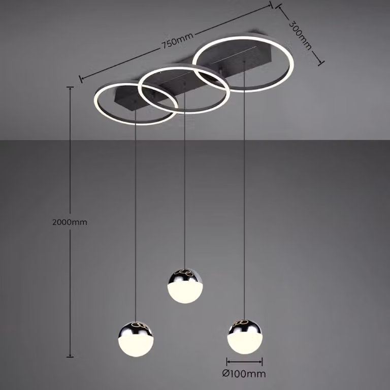 Reality Leuchten Lampada a sospensione Larino, dimmerabile, Nero, Soggiorno / Sala da pranzo, Metallo, Moderno, Lampada a sospensione