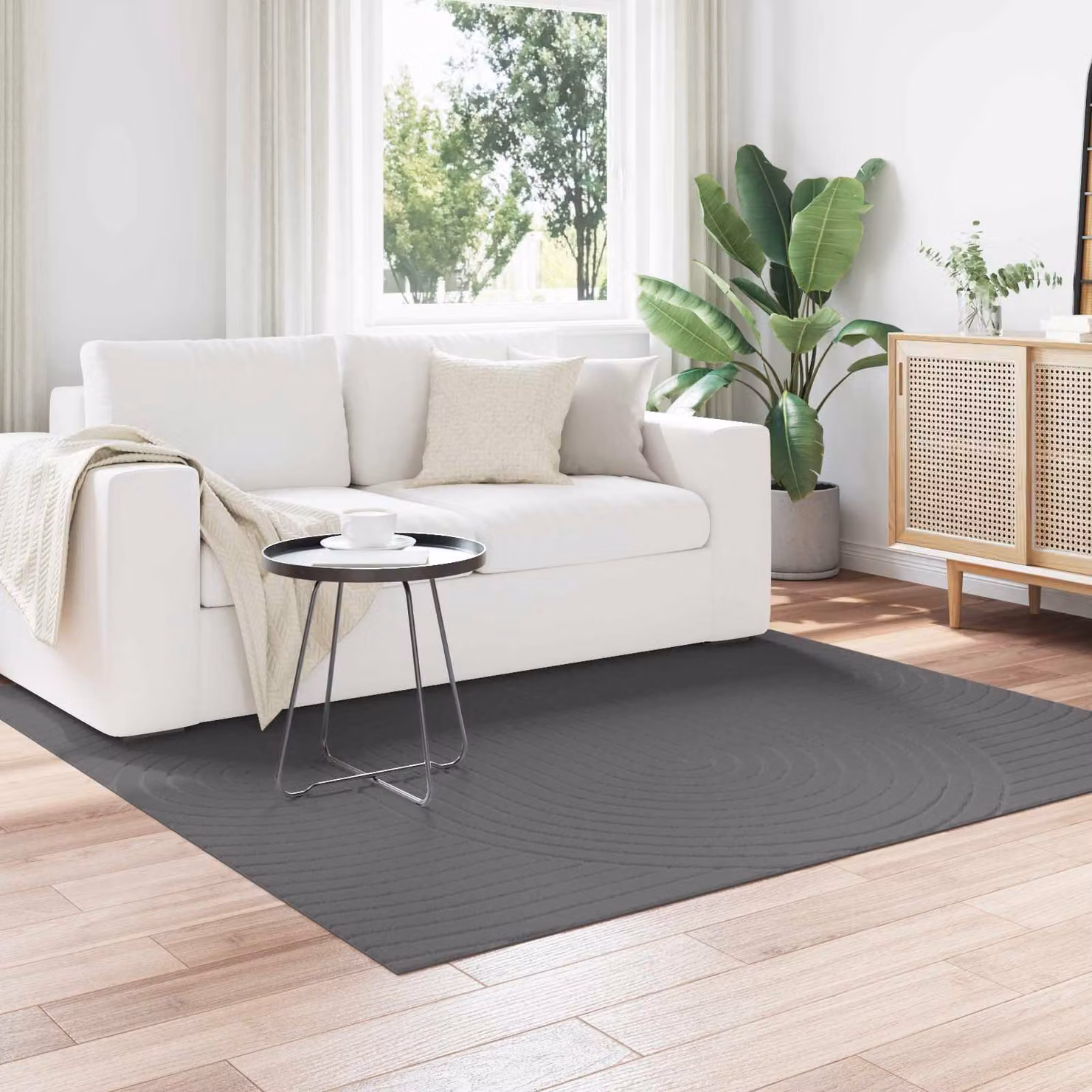 Tappeto vidaXL PALMERAS per interno ed esterno, design moderno astratto, antiscivolo e lavabile, colore Antracite, L: 120 x L: 120 cm