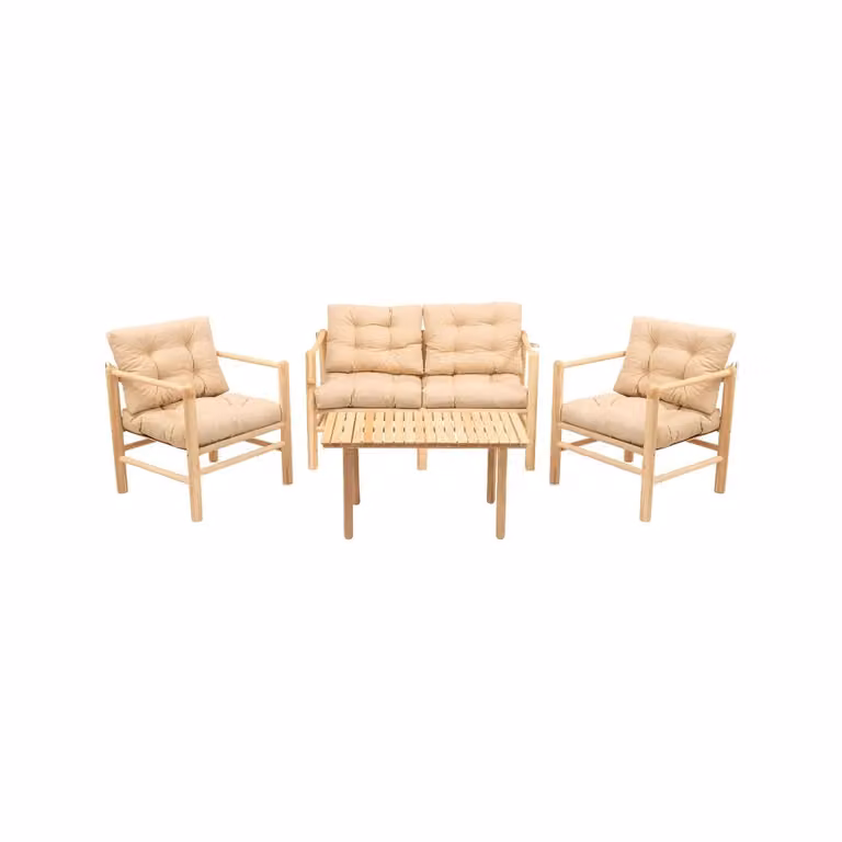 Set Tavolo e 4 Sedie Moderno DMORA in Legno, Marrone Beige e Bianco