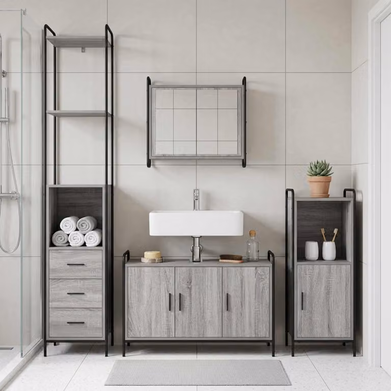 vidaXL Set di Armadi da Bagno 3 pz Sonoma grigio 40 x 36 x 181 cm