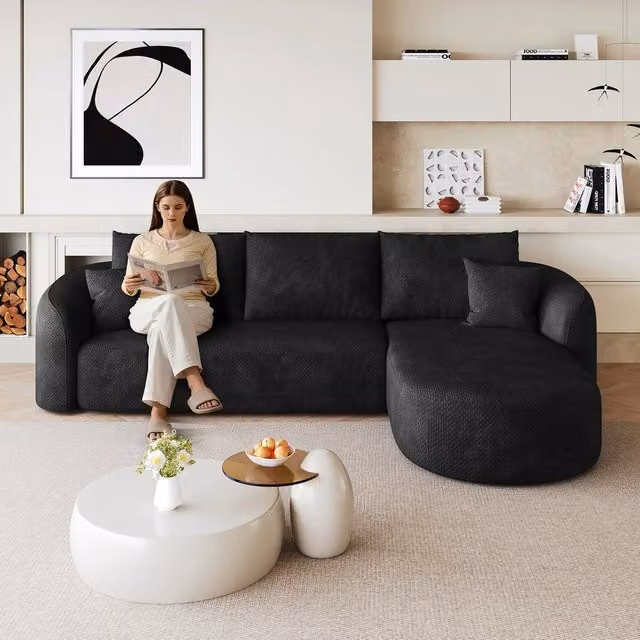 Divano angolare modulare ¨C Minimal ¨C nero velluto 266cm senza montaggio