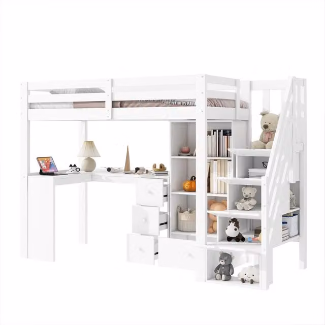 Letto a castello REDOM con scrivania e scala contenitiva bianco L/P: 90 x 200 cm
