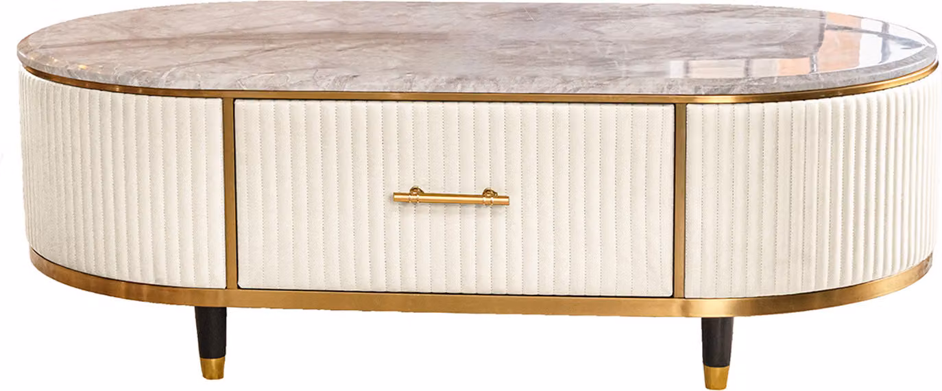 Tavolino KAWOLA MARIA piano in marmo Pelle finta bianco