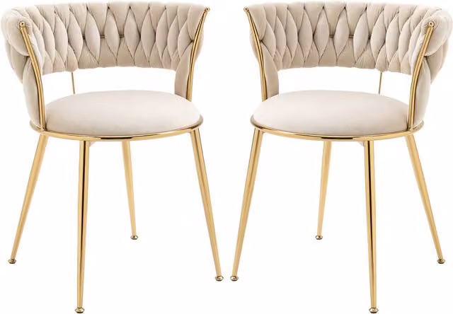 Set di 2 Sedie da Pranzo Moderne in Velluto Bianco con Braccioli Aosom