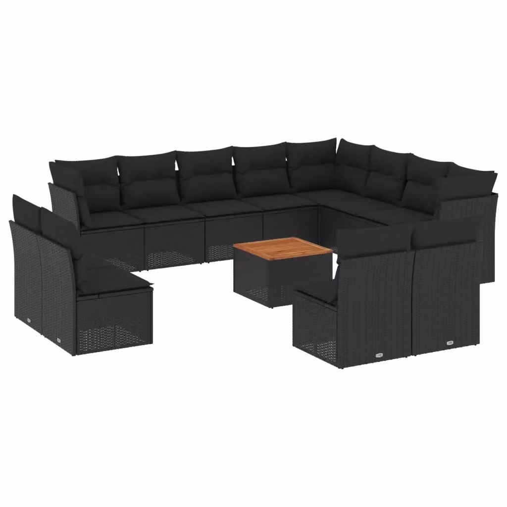 vidaXL Set Divani da Giardino 13pz in Polyrattan con Cuscini e Tavolino da Esterno, Design Moderno a L, Colore Nero e Marrone – 2