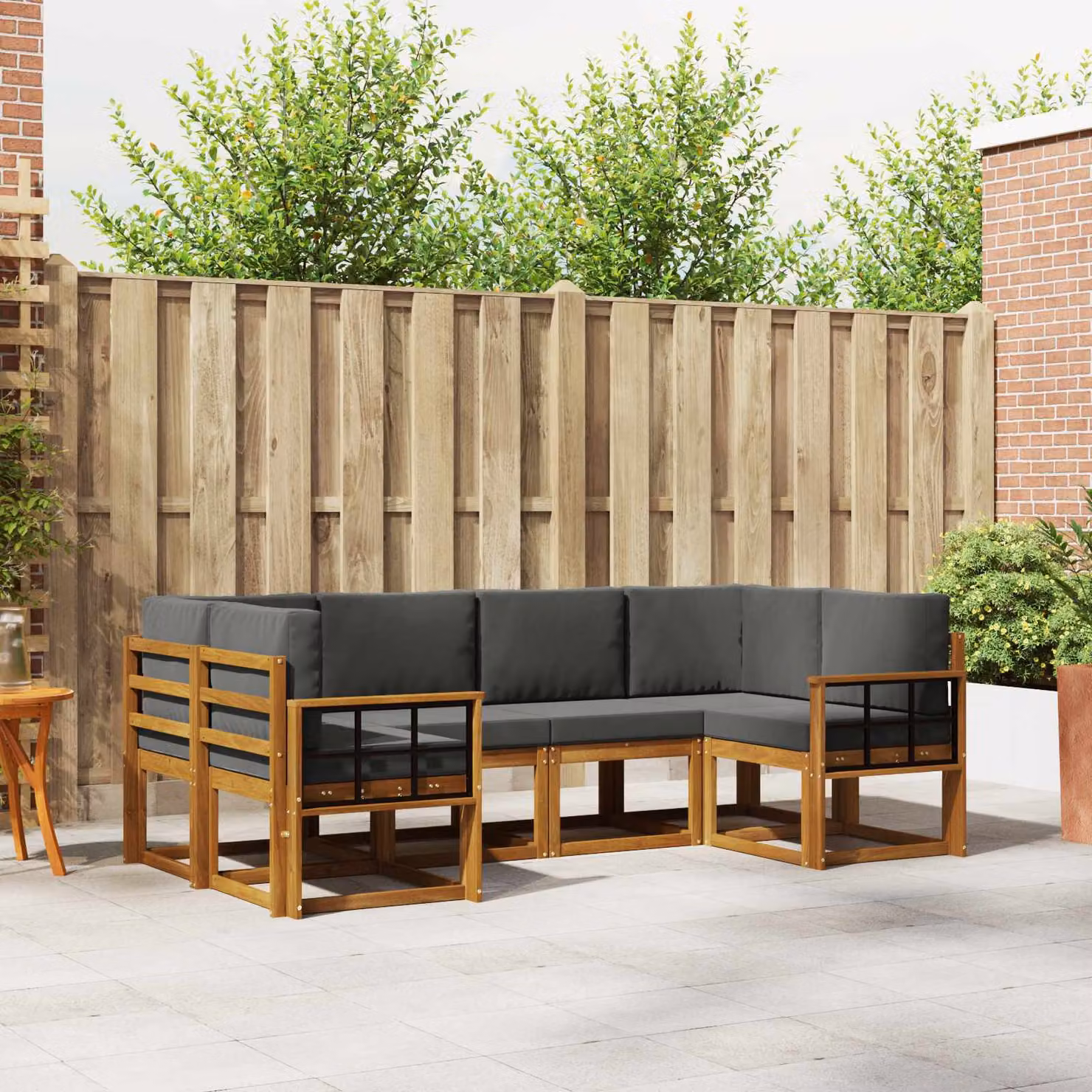 Set di divani da esterno vidaXL 6 pz in legno di acacia con cuscini, colore marrone e antracite