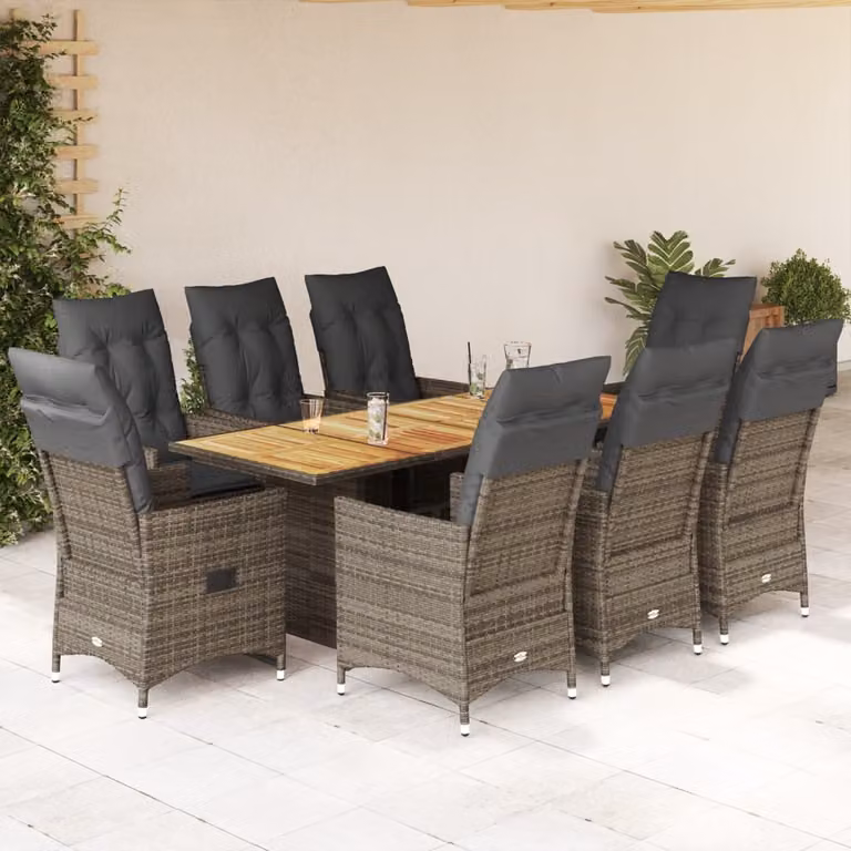 Maison Exclusive - Set da pranzo da giardino 9 pezzi con cuscini in polyrattan grigio