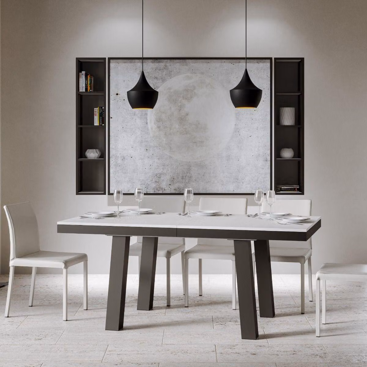 ITAMOBY - Tavolo allungabile 160/420x90 cm Bridge Evolution bianco frassino telaio e gambe antracite